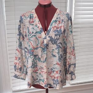 Joie Maximalist Silk Geometric Print V-neck Tunic Blouse Flowy Maximalist Luxury